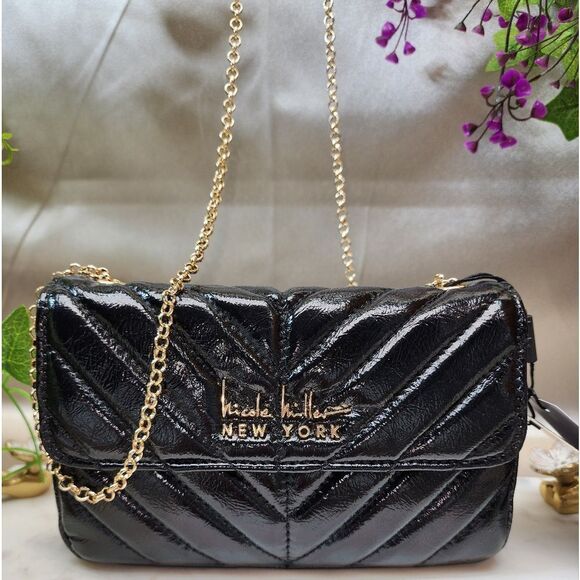 NWT Nicole Miller Black Quilted Crossbody Bag - Picture 4 of 12
